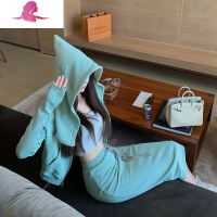 艳如飞薄荷绿巫师帽休闲时尚运动套装裙女春秋新款连帽卫衣半身裙两件套休闲运动套装