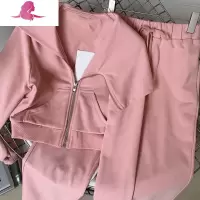 艳如飞粉色巫师帽运动套装女春秋新款连帽炸街卫衣裤子两件套休闲时尚潮休闲运动套装