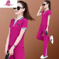 艳如飞运动套装女夏季棉时尚减龄宽松薄款潮牌洋气短袖长裤休闲两件套休闲运动套装