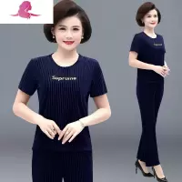 艳如飞中年运动套装女妈妈春夏装上衣中老年人短袖t恤薄款灯芯绒两件套休闲运动套装
