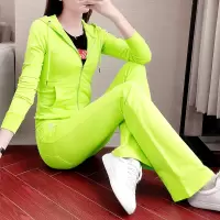 艳如飞黑色收腰运动套装女早春新款修身显瘦连帽两件套棉休闲跑步服秋休闲运动套装