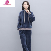 艳如飞金丝绒运动套装女加绒加厚秋冬跑步休闲时尚连帽卫衣阔腿裤两件套休闲运动套装