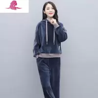 艳如飞金丝绒运动套装女加绒加厚秋冬跑步休闲时尚连帽卫衣阔腿裤两件套休闲运动套装