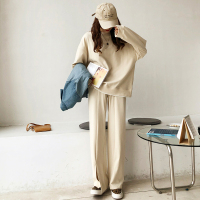 艳如飞定制 时髦人腿精运动套装春季宽松舒适套头卫衣/开叉卫裤休闲运动套装