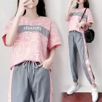 艳如飞运动套装女春夏季新款时尚韩版宽松短袖长裤学生跑步休闲两件套潮休闲运动套装