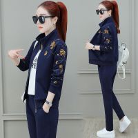 艳如飞大码女装名牌运动套装女新款时尚三件套休闲服刺绣卫衣春装外套女休闲运动套装