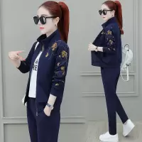 艳如飞大码女装名牌运动套装女新款时尚三件套休闲服刺绣卫衣春装外套女休闲运动套装