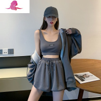 艳如飞休闲运动套装女时尚潮流韩版宽松洋气减龄小个子短裤两件套春秋装休闲运动套装