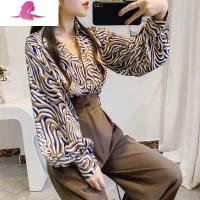 艳如飞印花衬衫女新款2020年灯笼袖上衣洋气打底衫时尚韩版雪纺衬衣女衬衫