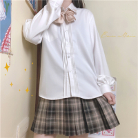 艳如飞【朴樱原创】凌桜中 jk制服衬衫长袖秋冬刺绣风琴褶奶白色衬衣女衬衫