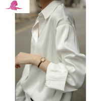 艳如飞KKSTUDIO白色衬衫女设计感小众复古港味上衣垂感衬衣丝光缎面职业衬衫
