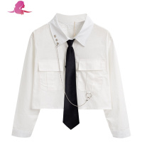 艳如飞学院工装风设计感小众小个子高腰短款带领带JK制服白衬衫女上衣春衬衫