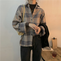 艳如飞格子衬衫女秋冬加厚磨毛设计感小众复古港味长袖上衣叠穿打底衬衣衬衫