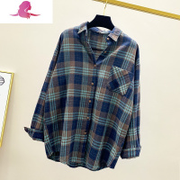 艳如飞棉磨毛格子衬衫女外套宽松2020新款韩版中长款复古港风长袖上衣衬衫