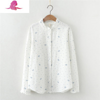 艳如飞日系文艺小清新花边立领皇冠印花长袖衬衫百搭打底衬衣棉上衣女衬衫