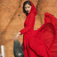 艳如飞青海湖旅游红色连衣裙云南丽江度假拍照沙漠长裙子三亚海边沙滩裙连衣裙