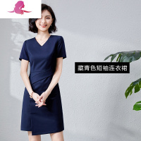 艳如飞职业装连衣裙气质简约七分袖修身显瘦珠宝店售楼部工作服女工装夏连衣裙