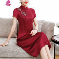 艳如飞高端红色旗袍连衣裙子改良洋气年轻高贵喜婆婆结婚宴装婚礼服妈妈连衣裙