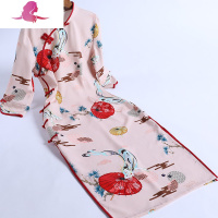 艳如飞戚薇改良旗袍新款中国风连衣裙春秋年轻款少女复古时尚修身中袖连衣裙