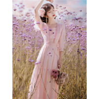 艳如飞年轻款少女旗袍改良版雪纺连衣裙夏季新款法式复古中国风仙气汉服连衣裙