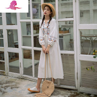 艳如飞西藏云南民族风长裙刺绣棉麻白裙度假出游连衣裙超仙旅行女装新款连衣裙