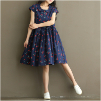 艳如飞初中高中生夏季清新娃娃领甜美少女学院风学生装棉麻短袖连衣裙连衣裙