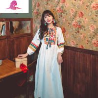 艳如飞西藏云南民族风长裙重工刺绣棉麻度假旅游连衣裙超仙旅行女装新款连衣裙