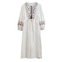 艳如飞云南秋季民族风度假裙西藏草原穿搭棉麻重工刺绣流苏复古连衣裙女连衣裙