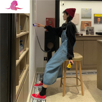 艳如飞大码宽松古着显瘦减龄牛仔背带裙女胖妹妹mm春装长款过膝连衣裙子连衣裙