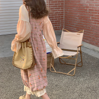 艳如飞JC古着商店日系复古格子毛呢连衣裙女春中长款宽松外穿温柔背带裙连衣裙