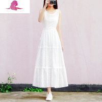 艳如飞学院小清新刺绣连衣裙女夏2019新款棉布吊带无袖长裙棉麻背心裙子连衣裙