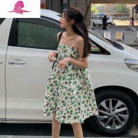 艳如飞夏季可甜可盐连衣裙女2020新款韩版露锁骨一字肩碎花裙吊带蓬蓬裙连衣裙