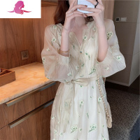 艳如飞夏季长裙连衣裙长袖显瘦海边度假沙滩裙超仙三亚旅游女装出游拍照连衣裙