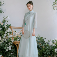 艳如飞茶艺服装禅服茶服女改良唐装古风女装日常汉服中国风旗袍连衣裙夏连衣裙