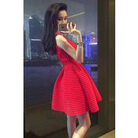 艳如飞平时可穿礼服春季红色裙子仙女气质高腰蓬蓬裙洋气名媛连衣裙女夏连衣裙