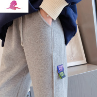 艳如飞2020新款加绒加厚秋冬宽松束脚裤女外穿休闲卫裤灰色运动裤萝卜裤休闲裤