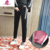 艳如飞新款金丝绒运动裤女春秋冬加绒加厚高腰宽松显瘦休闲裤束脚卫裤子