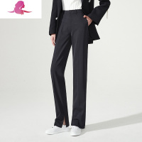 艳如飞逸阳开叉西装裤女直筒宽松拖地垂感阔腿裤春夏高腰休闲裤子白色51