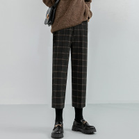 艳如飞复古气质八分烟管裤女春秋毛呢休闲百搭九分格子阔腿裤小个子显高休闲裤