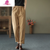 艳如飞园园美衣新款复古棉休闲裤女松紧腰色显瘦哈伦裤百搭棉质长裤