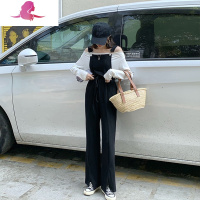 艳如飞休闲背带裤子女春秋韩版宽松高腰直筒阔腿裤显瘦小个子垂感长裤潮休闲裤