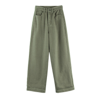 艳如飞盐系高腰棉长裤日系古着裤子女阔腿裤宽松英伦风直筒休闲裤百搭