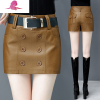 艳如飞皮短裤女秋冬2020新款韩版显瘦假两件包臀皮裙裤外穿短pu皮裤靴裤休闲裤