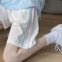 艳如飞学生休闲短裤女夏薄款外穿宽松运动穿搭高腰bf风白色阔腿五分裤子休闲裤