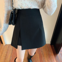 艳如飞大码开叉半身裙高腰西装料裤裙春夏女胖mm不规则短裙裤包臀遮肚子休闲裤