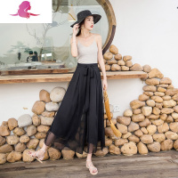 艳如飞夏季显瘦阔腿裤女高腰长裤子新款度假沙滩裤休闲裤雪纺阔腿裤裙裤