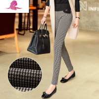 艳如飞千鸟格打底裤 外穿春秋季新款格子女裤高腰长裤显瘦小脚弹力裤子休闲裤
