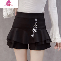 艳如飞短裤裙女2020新款秋冬时尚荷叶边气质高腰显瘦靴裤蛋糕短裙半身裙休闲裤