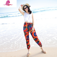 艳如飞海边度假宽松花裤束脚休闲裤小脚裤薄款波西米亚雪纺沙滩裤女长裤