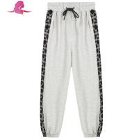 艳如飞豹纹休闲裤女酷飒慵懒风豹纹拼接长裤运动裤宽松百搭束脚裤哈伦裤